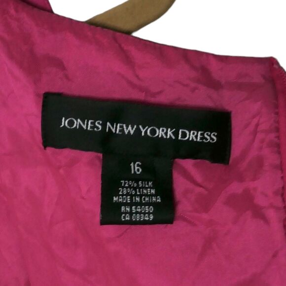 Jones New York Sz 16 Barbiecore Sleeveless Eyelet Linen Silk Dress Lined Pink A! - Picture 7 of 10
